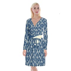 Cute Seamless Owl Background Pattern Long Sleeve Velvet Front Wrap Dress by Grandong