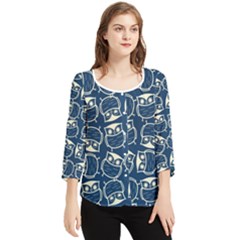 Cute Seamless Owl Background Pattern Chiffon Quarter Sleeve Blouse by Grandong