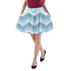 Seamless Pattern Of Cute Summer Blue Line Zigzag A-line Pocket Skirt by Grandong