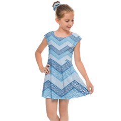 Seamless Pattern Of Cute Summer Blue Line Zigzag Kids  Cap Sleeve Dress by Grandong