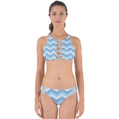 Seamless Pattern Of Cute Summer Blue Line Zigzag Perfectly Cut Out Bikini Set by Grandong