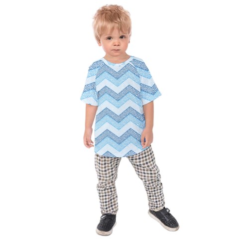 Seamless Pattern Of Cute Summer Blue Line Zigzag Kids  Raglan Tee by Grandong