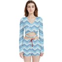 Seamless Pattern Of Cute Summer Blue Line Zigzag Velvet Wrap Crop Top and Shorts Set View1