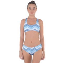 Seamless Pattern Of Cute Summer Blue Line Zigzag Criss Cross Bikini Set by Grandong