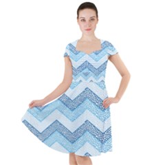 Seamless Pattern Of Cute Summer Blue Line Zigzag Cap Sleeve Midi Dress by Grandong