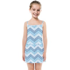 Seamless Pattern Of Cute Summer Blue Line Zigzag Kids  Summer Sun Dress by Grandong