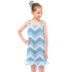 Seamless Pattern Of Cute Summer Blue Line Zigzag Kids  Overall Dress