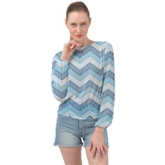 Seamless Pattern Of Cute Summer Blue Line Zigzag Banded Bottom Chiffon Top by Grandong