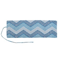 Seamless Pattern Of Cute Summer Blue Line Zigzag Roll Up Canvas Pencil Holder (m) by Grandong