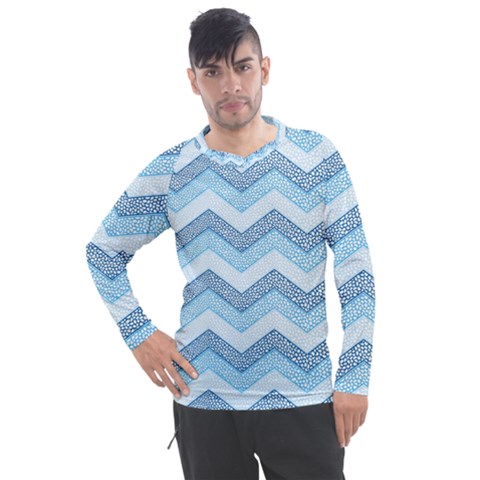 Seamless Pattern Of Cute Summer Blue Line Zigzag Men s Pique Long Sleeve Tee by Grandong