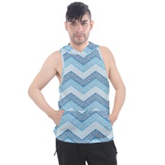 Seamless Pattern Of Cute Summer Blue Line Zigzag Men s Sleeveless Hoodie by Grandong