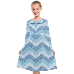 Seamless Pattern Of Cute Summer Blue Line Zigzag Kids  Midi Sailor Dress