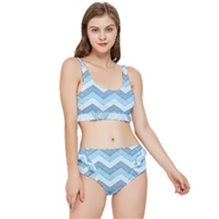 Seamless Pattern Of Cute Summer Blue Line Zigzag Frilly Bikini Set by Grandong