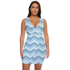 Seamless Pattern Of Cute Summer Blue Line Zigzag Draped Bodycon Dress by Grandong