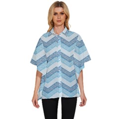 Seamless Pattern Of Cute Summer Blue Line Zigzag Women s Batwing Button Up Shirt