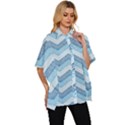 Seamless Pattern Of Cute Summer Blue Line Zigzag Women s Batwing Button Up Shirt View3