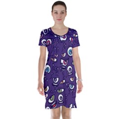 Eye Artwork Decor Eyes Pattern Purple Form Backgrounds Illustration Short Sleeve Nightdress by Grandong