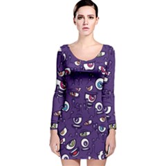 Eye Artwork Decor Eyes Pattern Purple Form Backgrounds Illustration Long Sleeve Velvet Bodycon Dress by Grandong