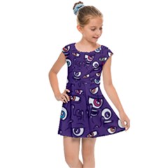 Eye Artwork Decor Eyes Pattern Purple Form Backgrounds Illustration Kids  Cap Sleeve Dress by Grandong