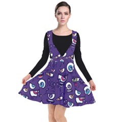 Eye Artwork Decor Eyes Pattern Purple Form Backgrounds Illustration Plunge Pinafore Dress by Grandong