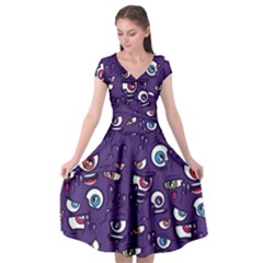 Eye Artwork Decor Eyes Pattern Purple Form Backgrounds Illustration Cap Sleeve Wrap Front Dress by Grandong