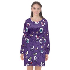 Eye Artwork Decor Eyes Pattern Purple Form Backgrounds Illustration Long Sleeve Chiffon Shift Dress  by Grandong