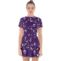 Eye Artwork Decor Eyes Pattern Purple Form Backgrounds Illustration Drop Hem Mini Chiffon Dress by Grandong