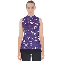 Eye Artwork Decor Eyes Pattern Purple Form Backgrounds Illustration Mock Neck Shell Top by Grandong