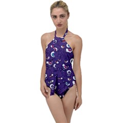 Eye Artwork Decor Eyes Pattern Purple Form Backgrounds Illustration Go With The Flow One Piece Swimsuit by Grandong