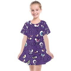 Eye Artwork Decor Eyes Pattern Purple Form Backgrounds Illustration Kids  Smock Dress by Grandong