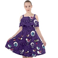 Eye Artwork Decor Eyes Pattern Purple Form Backgrounds Illustration Cut Out Shoulders Chiffon Dress by Grandong