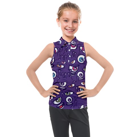 Eye Artwork Decor Eyes Pattern Purple Form Backgrounds Illustration Kids  Sleeveless Polo Tee by Grandong