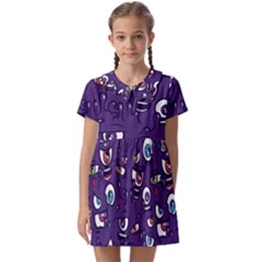 Eye Artwork Decor Eyes Pattern Purple Form Backgrounds Illustration Kids  Asymmetric Collar Dress by Grandong