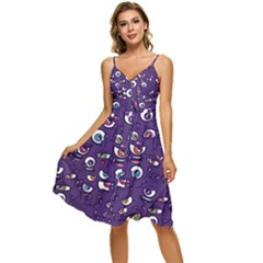 Eye Artwork Decor Eyes Pattern Purple Form Backgrounds Illustration Sleeveless Tie Front Chiffon Dress by Grandong