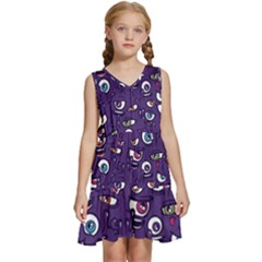 Eye Artwork Decor Eyes Pattern Purple Form Backgrounds Illustration Kids  Sleeveless Tiered Mini Dress by Grandong