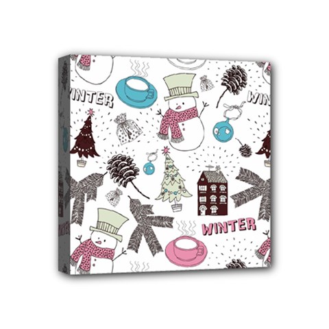 Christmas Themed Collage Winter House New Year Mini Canvas 4  X 4  (stretched) by Grandong