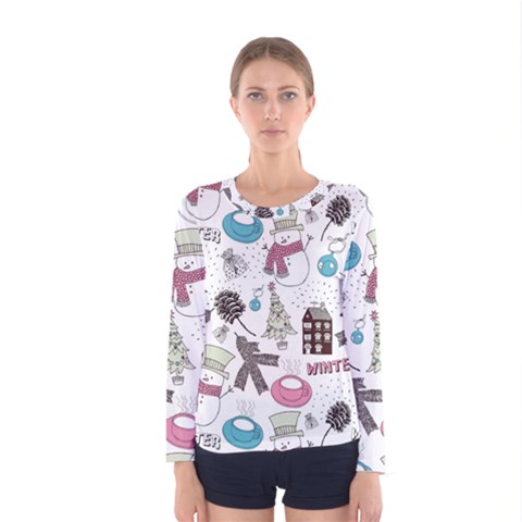 Christmas Themed Collage Winter House New Year Women s Long Sleeve Tee by Grandong