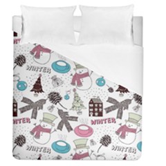 Christmas Themed Collage Winter House New Year Duvet Cover (queen Size) by Grandong