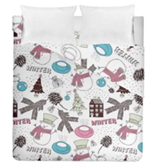 Christmas Themed Collage Winter House New Year Duvet Cover Double Side (queen Size)