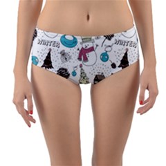 Christmas Themed Collage Winter House New Year Reversible Mid-waist Bikini Bottoms