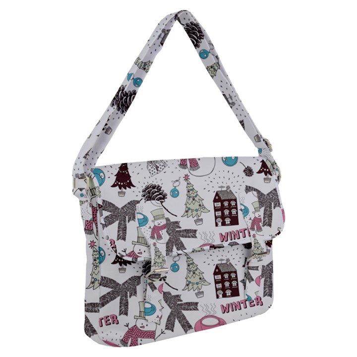 Christmas Themed Collage Winter House New Year Buckle Messenger Bag