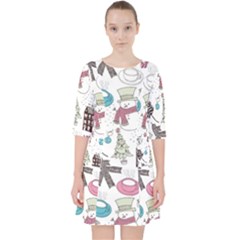 Christmas Themed Collage Winter House New Year Quarter Sleeve Pocket Dress by Grandong