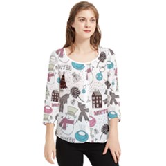 Christmas Themed Collage Winter House New Year Chiffon Quarter Sleeve Blouse by Grandong