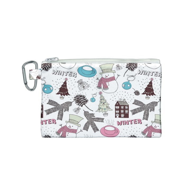 Christmas Themed Collage Winter House New Year Canvas Cosmetic Bag (Small)