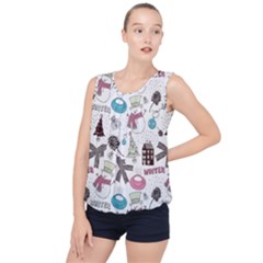 Christmas Themed Collage Winter House New Year Bubble Hem Chiffon Tank Top by Grandong