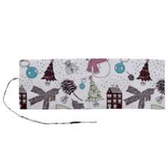 Christmas Themed Collage Winter House New Year Roll Up Canvas Pencil Holder (m) by Grandong