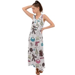 Christmas Themed Collage Winter House New Year V-neck Chiffon Maxi Dress by Grandong