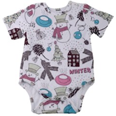 Christmas Themed Collage Winter House New Year Baby Short Sleeve Bodysuit by Grandong