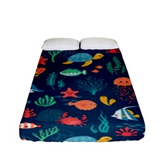 Variety Of Fish Illustration Turtle Jellyfish Art Texture Fitted Sheet (full/ Double Size)