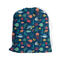 Variety Of Fish Illustration Turtle Jellyfish Art Texture Drawstring Pouch (2xl) by Grandong